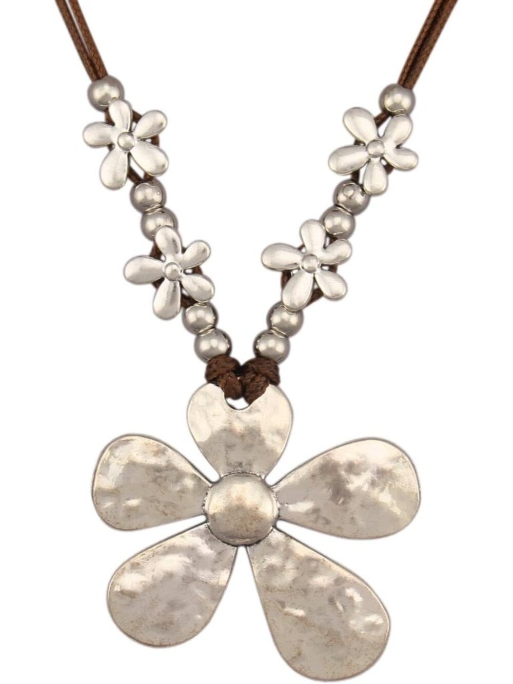 Adjustable Length Silver Daisy Flower Necklace - Bohemian Style Jewelry